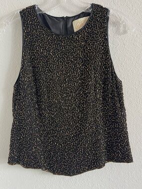 Rickie Freeman for Teri Jon Black Vintage Top with Beautiful Gold Beadwork